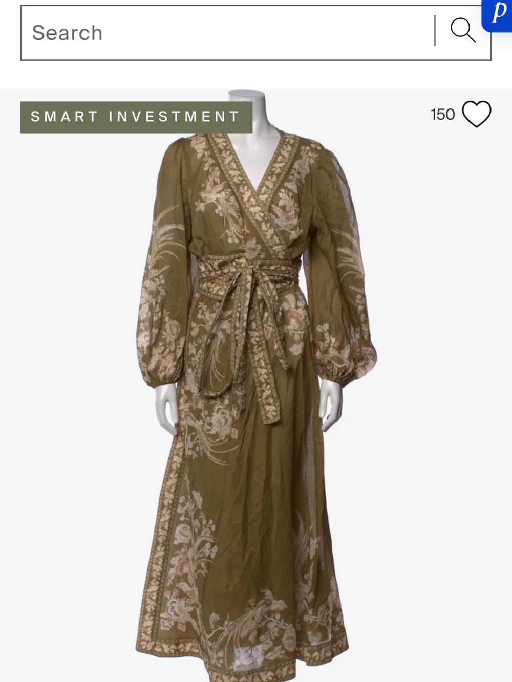 Zimmermann Olive and Cream Floral Wrap Maxi Dress